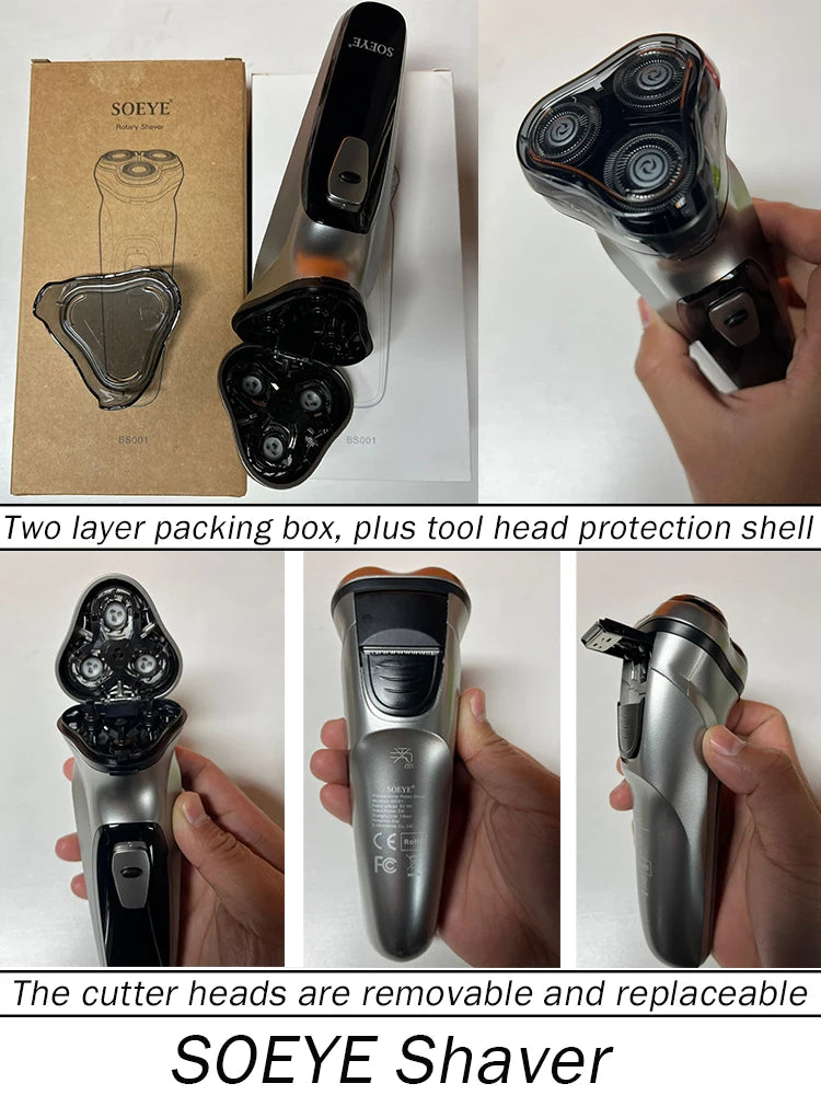 Men's Electric Shaver For Men Shaving Machine SOEYE Beard Trimmer 3D Floating Blade Washable USB Recharge Hair Cutting Machine