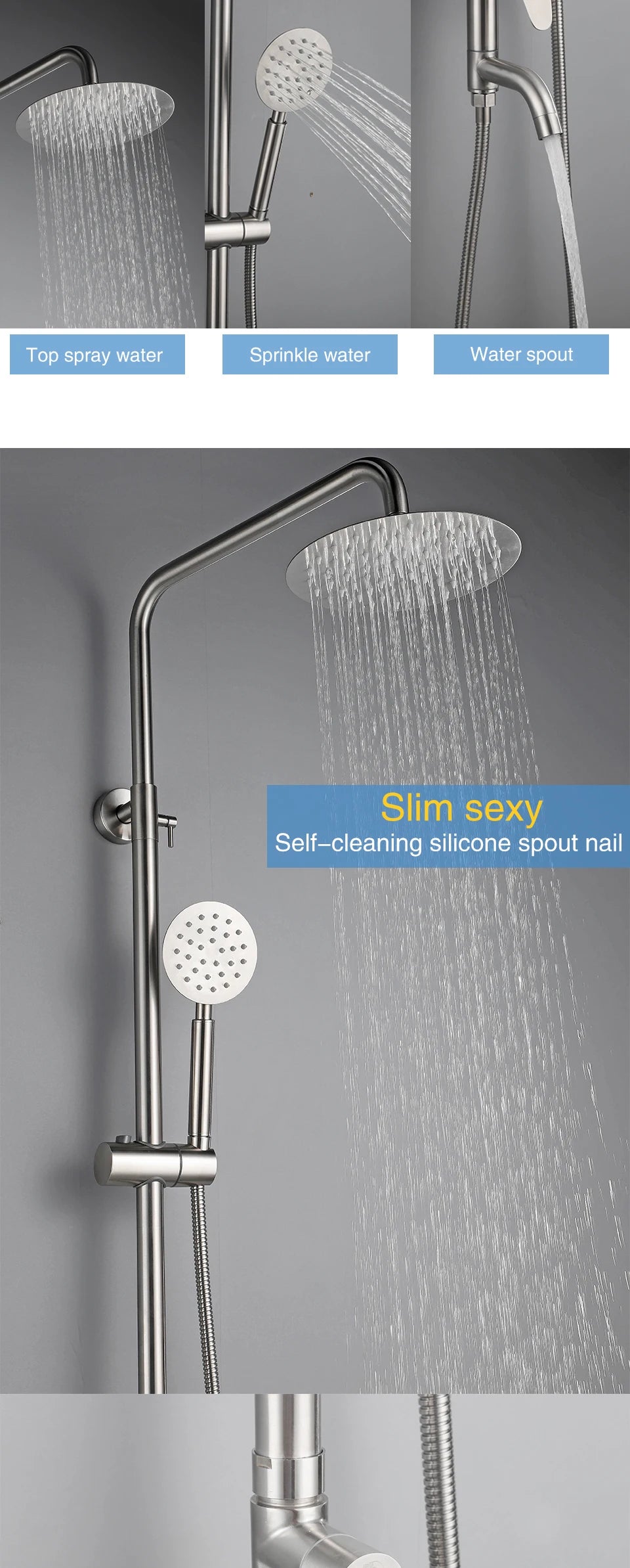 ULA Bathroom Faucet Brushed/Black Rain Shower Head Bath Faucet Wall Bathtub Shower Mixer Tap Shower System Shower Faucet Set