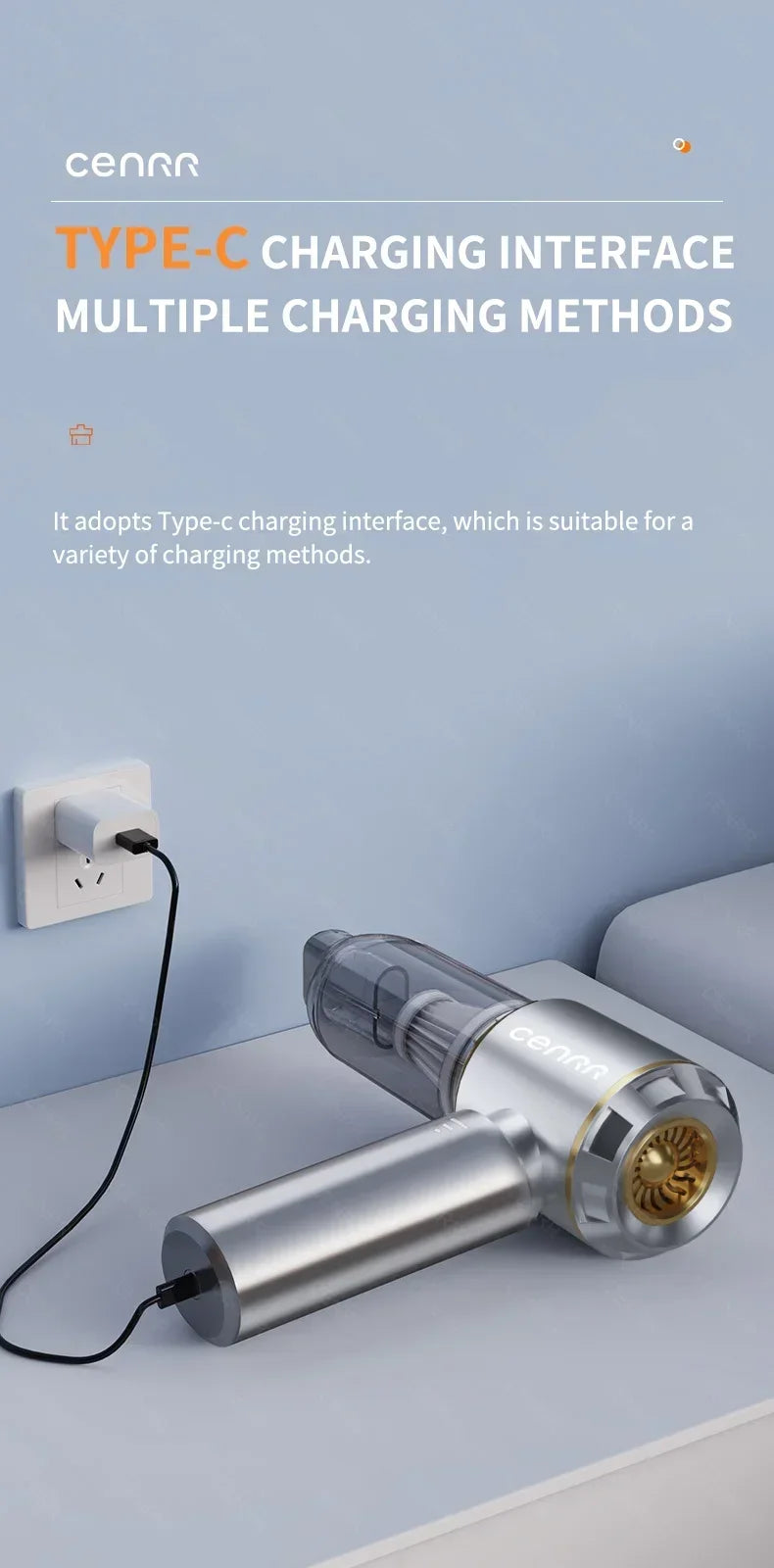 CENRR 998000PA Car Vacuum Cleaner Mini Powerful Wireless Handheld Home Appliance Cleaning Machine Portable Car Vacuum Cleaner