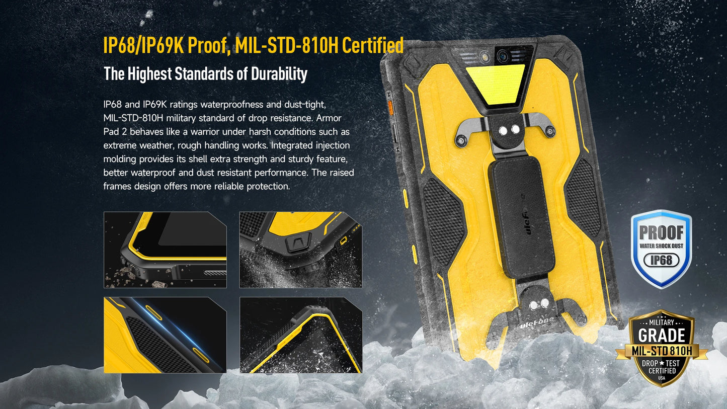 Ulefone Armor Pad 2 Rugged Tablet , 11" 2K , 18600 mAh ,IP68/IP69K Android 13 NFC GPS 4G Tablet Up to 16GB RAM 256GB ROM