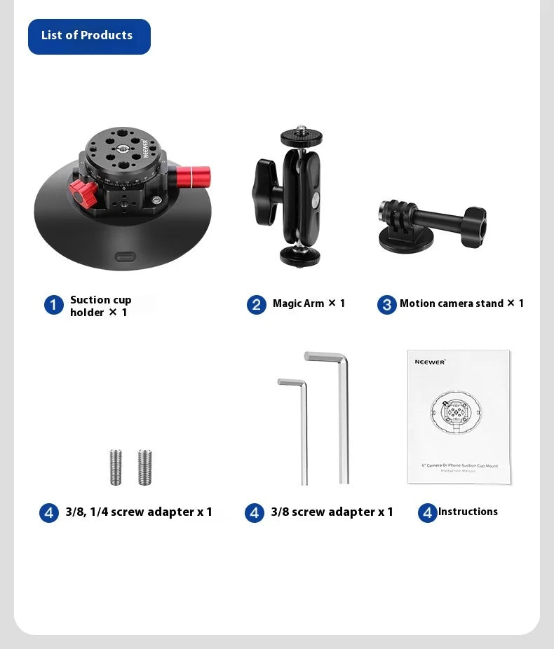NEEWER CA013 Camera Suction Cup Gimbal Stand with Ball Head Magic Arm for Cameras Action Camera Phone Car Windshield Dash Mount