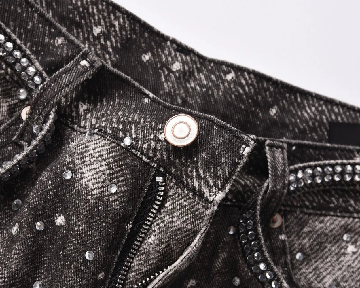 Tung Sung Full Diamond Printing Diamond Belt Wash Casual Loose Straight Jeans Hip Hop Y2k Men’s Jeans