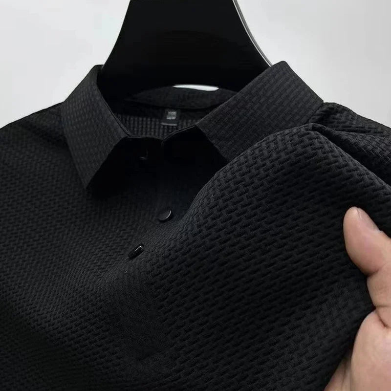 Men's 2025 Business Casual Short Sleeved Bone Flower Solid Color POLO Shirt Fashion Breathable Comfortable Summer Versatile Top