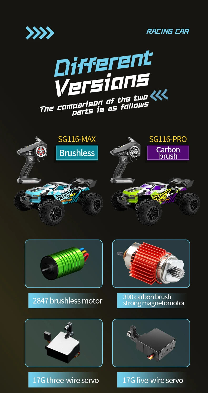 SG116PRO/MAX Remote Control Car 1:1680KM/H Brushless Remote Control Car Four-Wheel Drive Professional Racing Off-road Drift Car