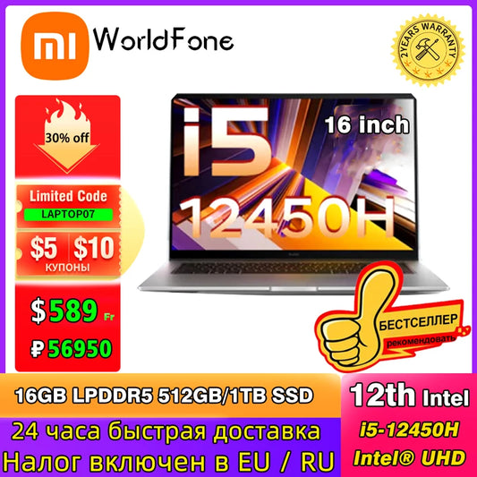 Xiaomi Laptop RedmiBook 16 Intel UHD i5-12450H/i5-13500H 16G 512G/1T SSD 16-inch 60Hz/120Hz Sreen Mi Notebook
