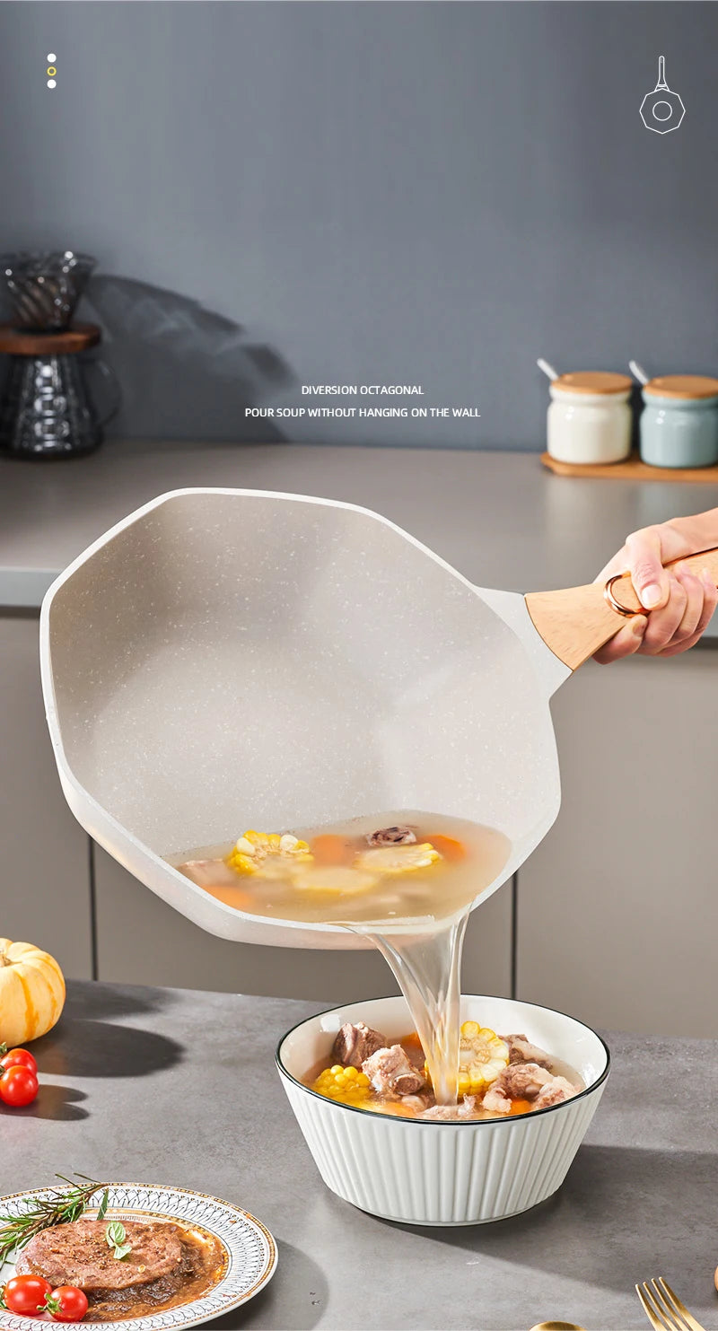 GIANXI Octagonal Wok Medical Stone Non-stick Frying Pan Induction Cooker Gas Stove Special Cooking Pots Cooking Utensils
