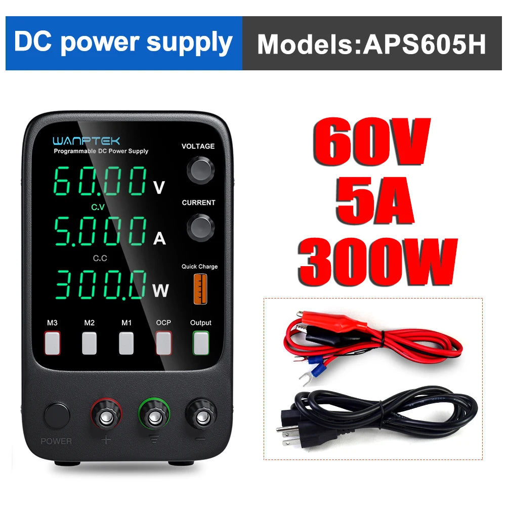 Wanptek Lab DC Power Supply Encoder adjustment Memory Adjustable 30V 10A Bench Power Source 160V 120V 60V 5A 3A Metal anodizing