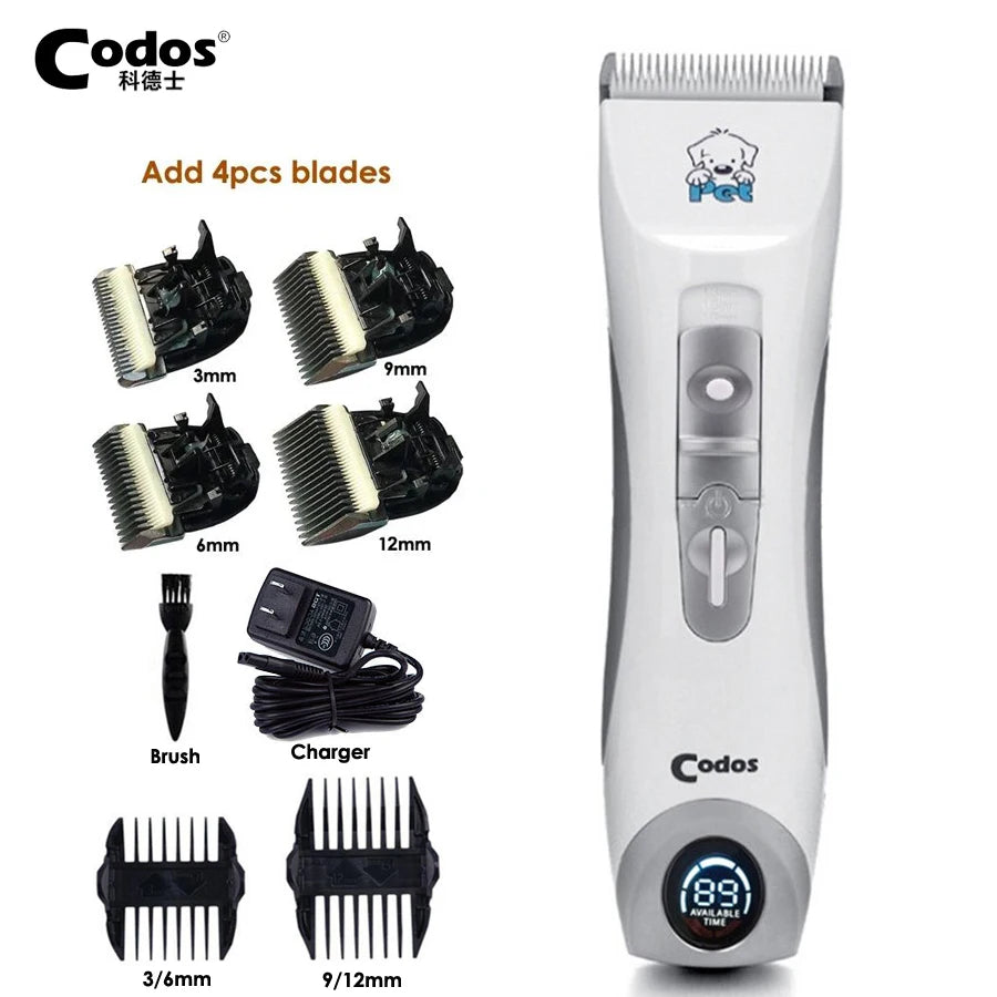 Codos CP9600 Professional Pet Clipper Cat Dog Clippers Shaver Electric Grooming Trimmer Rechargeable Haircut Machine LCD Display