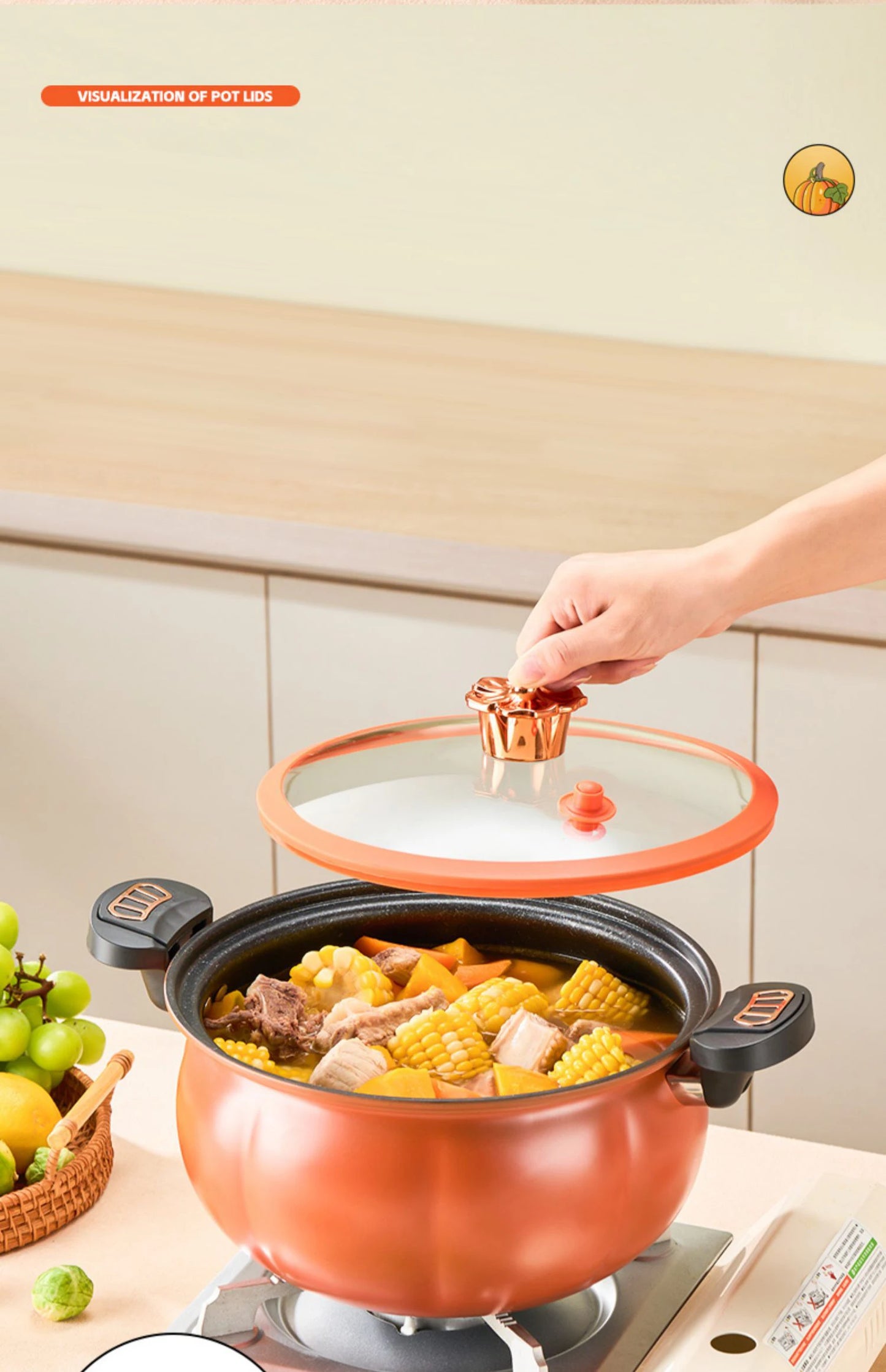 Pumpkin Pot Multifunctional Cast Iron Slight Pressure Cooker Braise Boil Steam Stew Nonstick Pots Cooking Pots