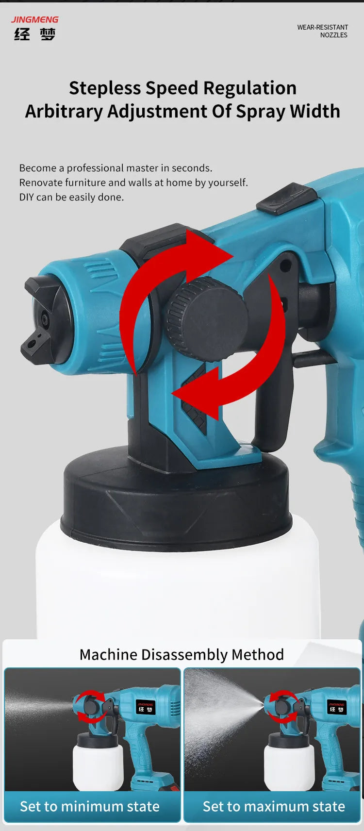 800ML Electric Spray Gun Cordless Paint Sprayer Auto Furniture Steel Coating Airbrush Compatible For 21V Battery