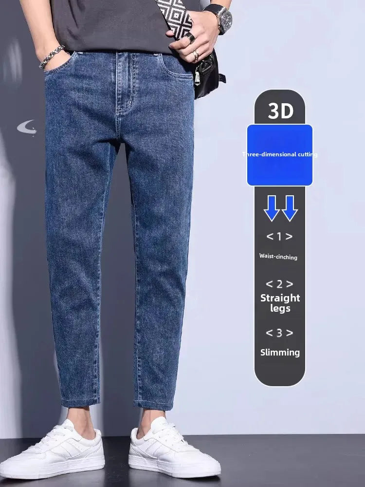 Trendy Jeans For Men Slim Fit Smooths Your Silhouette Casual Long Pants Summer 2024 New Style Slim Fit Denim Trousers