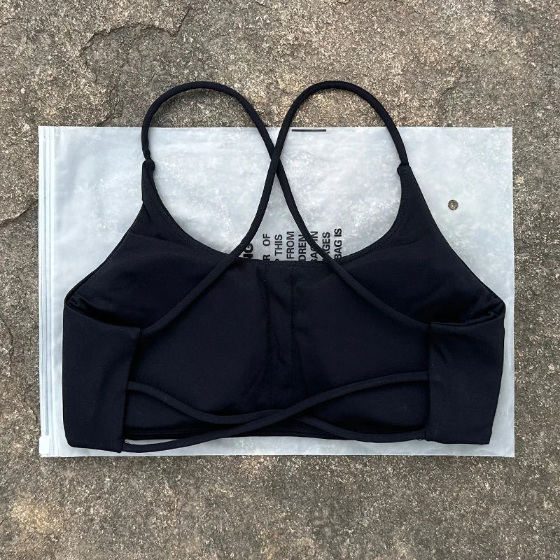 Color Solid Support Women Fitness Bra Yoga Vest Gym Sport Top Hollow back Push With Chest Pad Four Shoulder Straps Cross-back