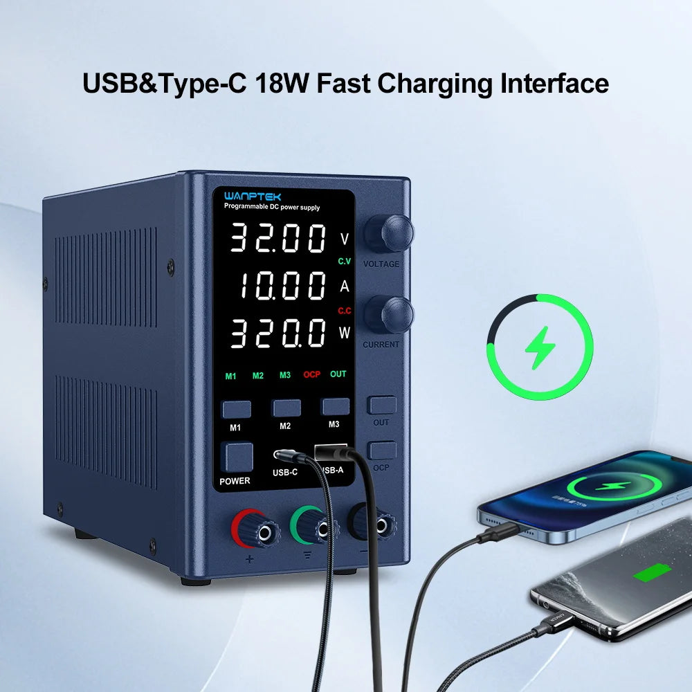 Wanptek Lab DC Power Supply Encoder adjustment Memory Adjustable 30V 10A Bench Power Source 160V 120V 60V 5A 3A Metal anodizing