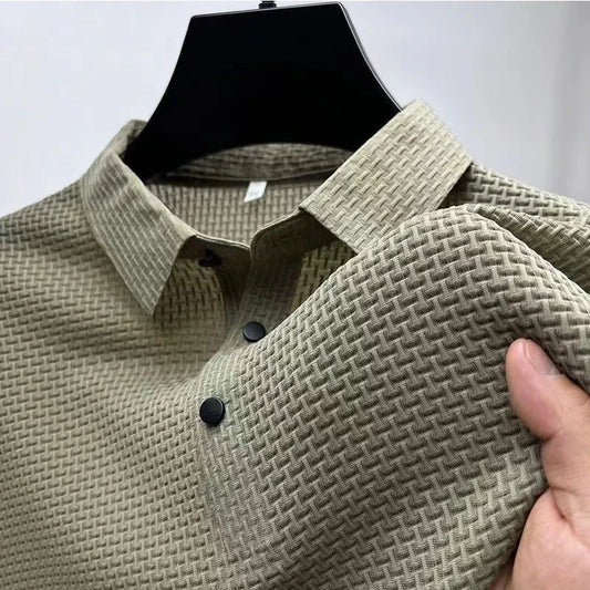 Men's 2025 Business Casual Short Sleeved Bone Flower Solid Color POLO Shirt Fashion Breathable Comfortable Summer Versatile Top