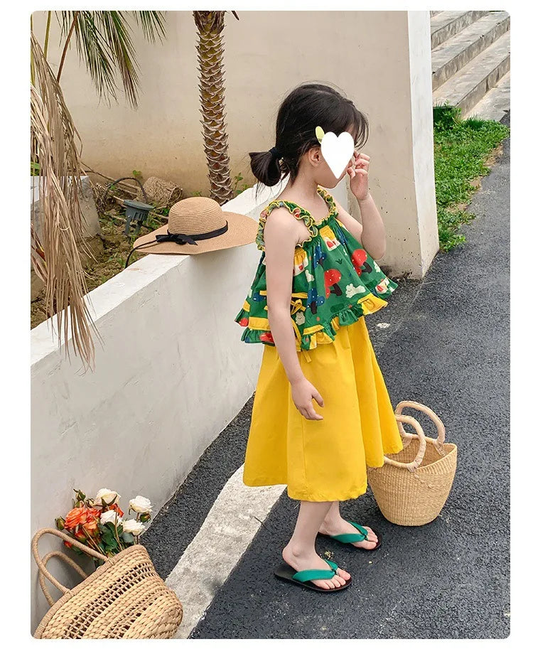 Children's Clothing Sets Cartoon Print Halter Top + Wide-leg Pants 2pcs Toddler Clothes for 2 To 7years Kids Boutique Clothes