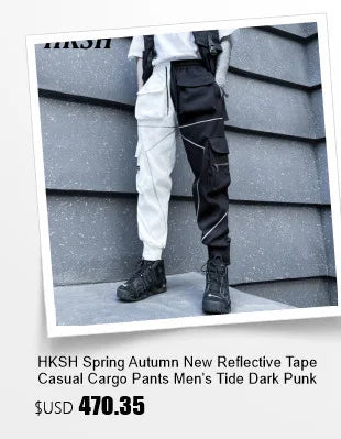 HKSH Men's Tide Streetwear Jeans RO Style Women's Autumn Winter Urban Spiral Track Twisted Large Zipper Dark Denim Pants HK1407