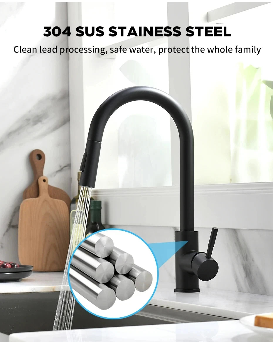 Kitchen Faucet Stainless Steel Brushed Faucet Kitchen Sink Faucet Pull-out Kitchen Water Faucet Single Hole Faucet