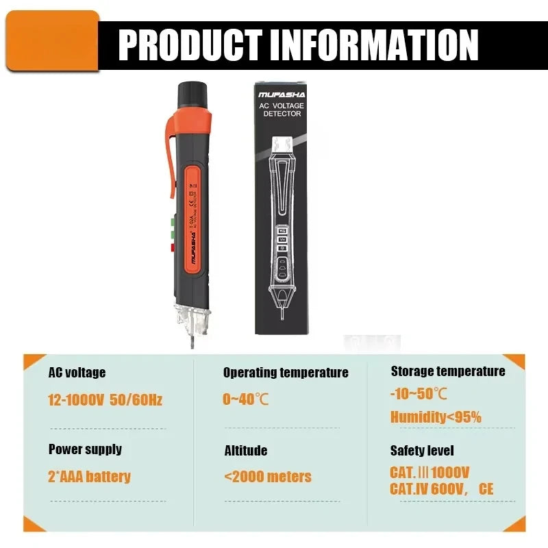 Non-Contact Voltage Detector Electrical 12-1000V Pen AC Voltage Tester Smart Breakpoint Finder