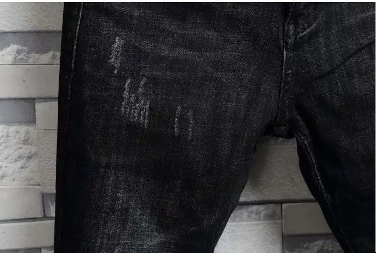 Man's Summer New Elastic Slim Fit Korean Spirit Guy Leggings Skinny Black Denim Jeans Casual Men Designer Ripped Pants