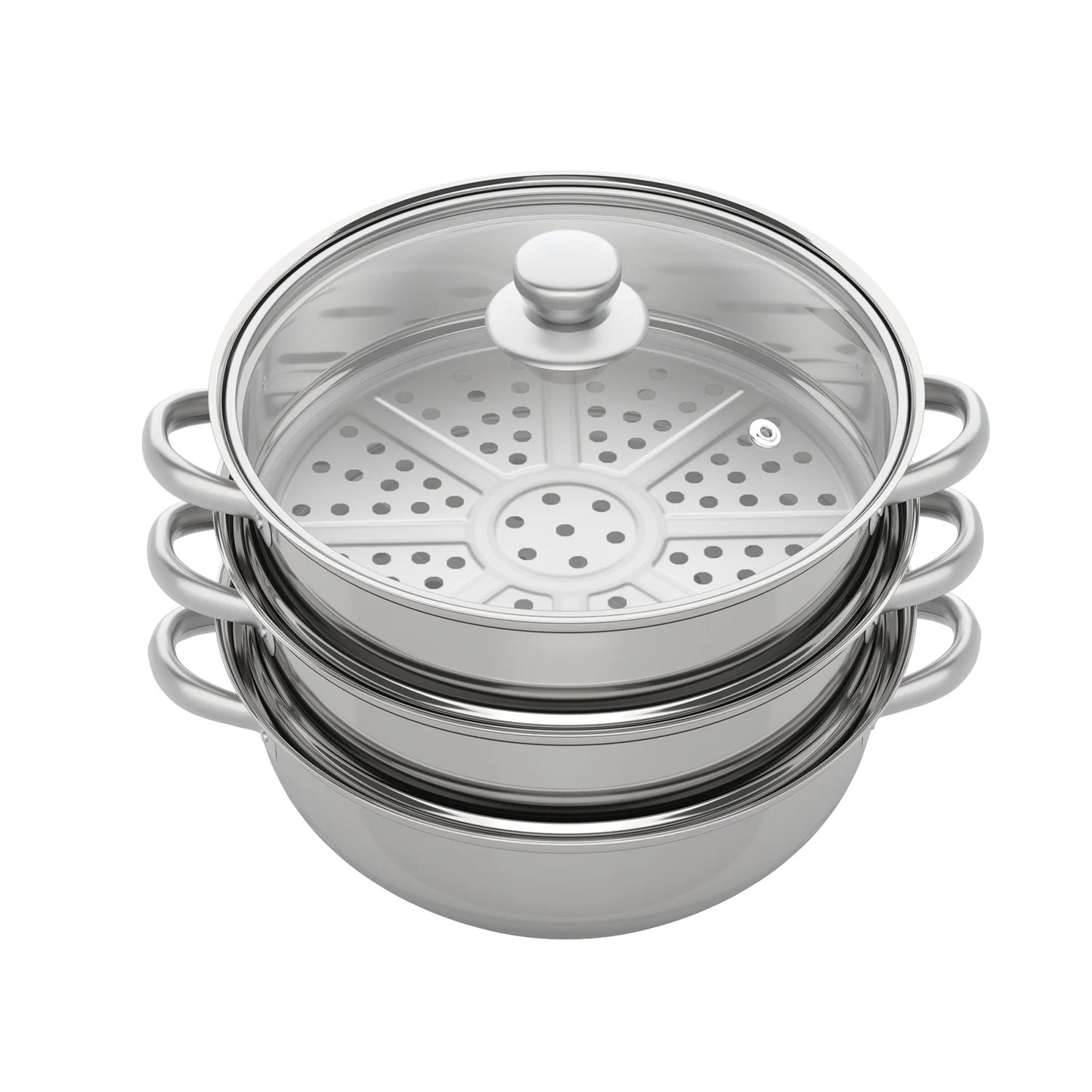 28CM 3-Tier Stainless Steel Thick Steamer Pot Soup Steam Pot Universal Cooking Pots for Induction Cooker Gas Stove