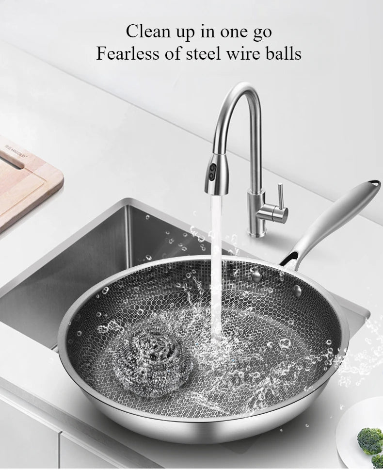 28cm Stainless Steel Frying Pans Non-stick Cooking Wok Honeycomb Structure Egg Frying Saucepan Cooking Pots Kitchen Accessories
