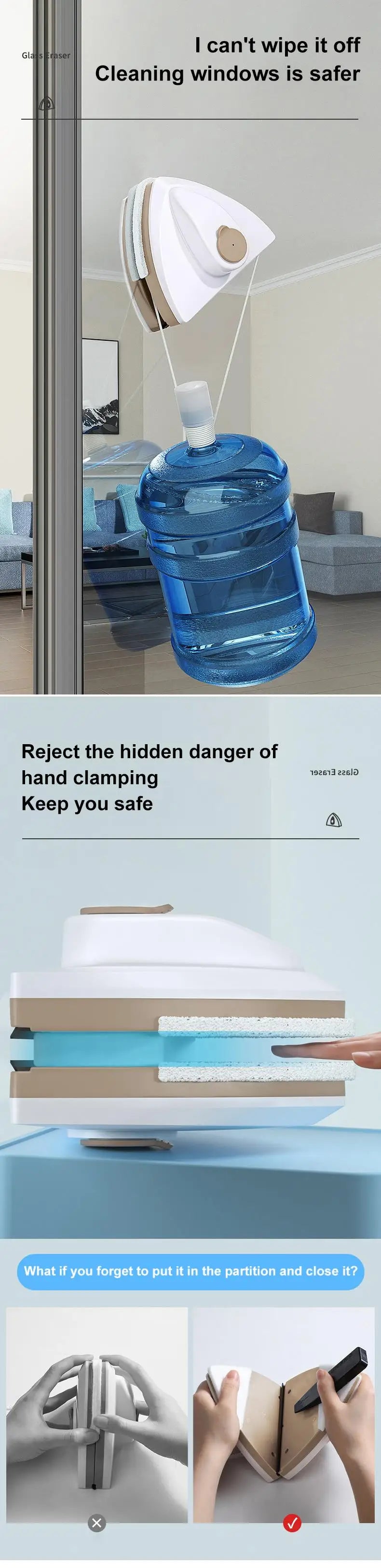 NEW Household Office Special Window Cleaner Magnetic Glass Window Cleaning Tool Automatic Water Discharge Double-layer Wiper