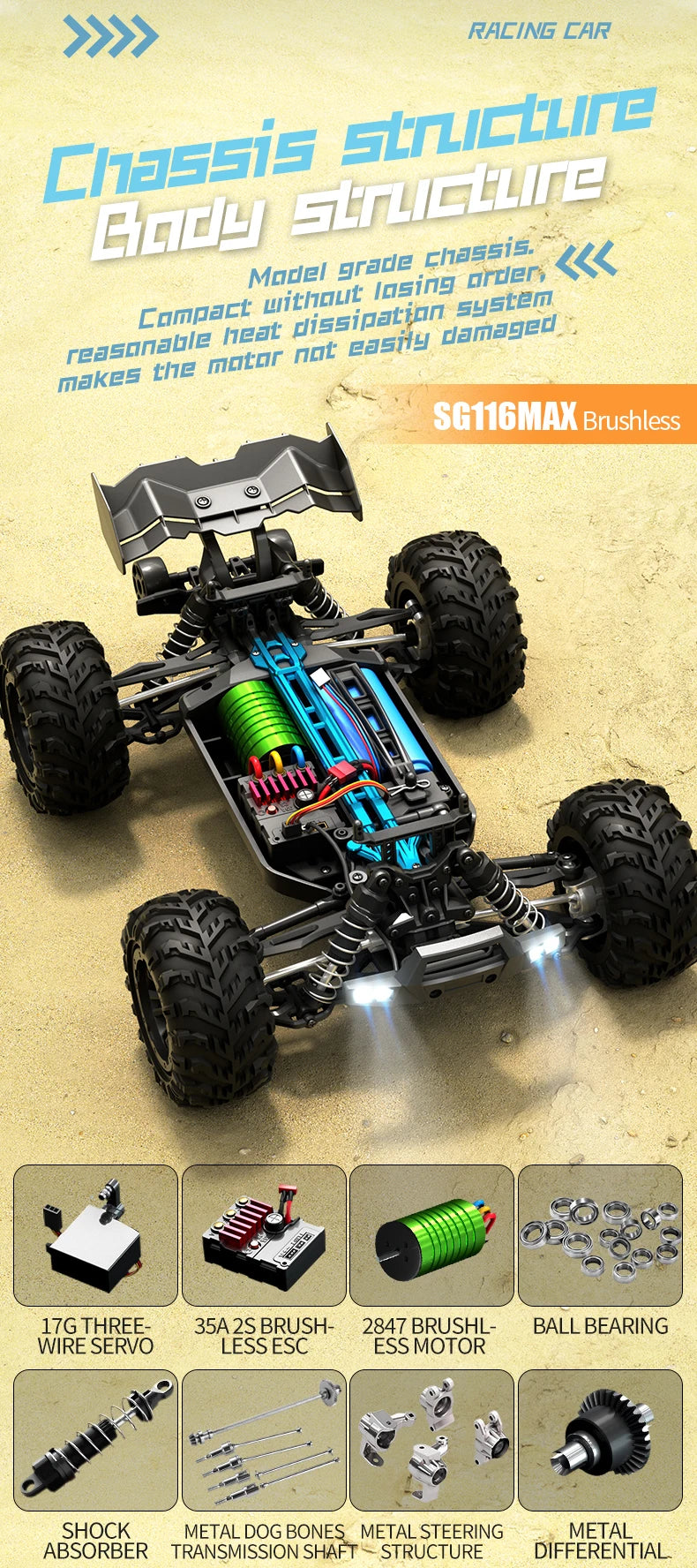 SG116MAX 80KM/H High Speed RC Car Brushless 4WD Off-Road Drift Remote Control Car 1:16 Professional Racing Cars SG116PRO 40KM/H