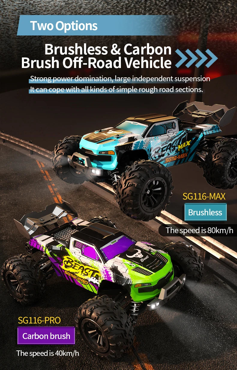 SG116MAX 80KM/H High Speed RC Car Brushless 4WD Off-Road Drift Remote Control Car 1:16 Professional Racing Cars SG116PRO 40KM/H