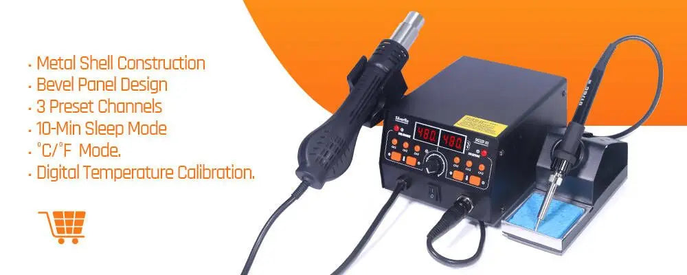 Silverflo 8586D Soldering Station 2 IN 1 Hot Air Gun Solder Station with 2 Digital display,10-Minute Sleep Mode for SMD Rework