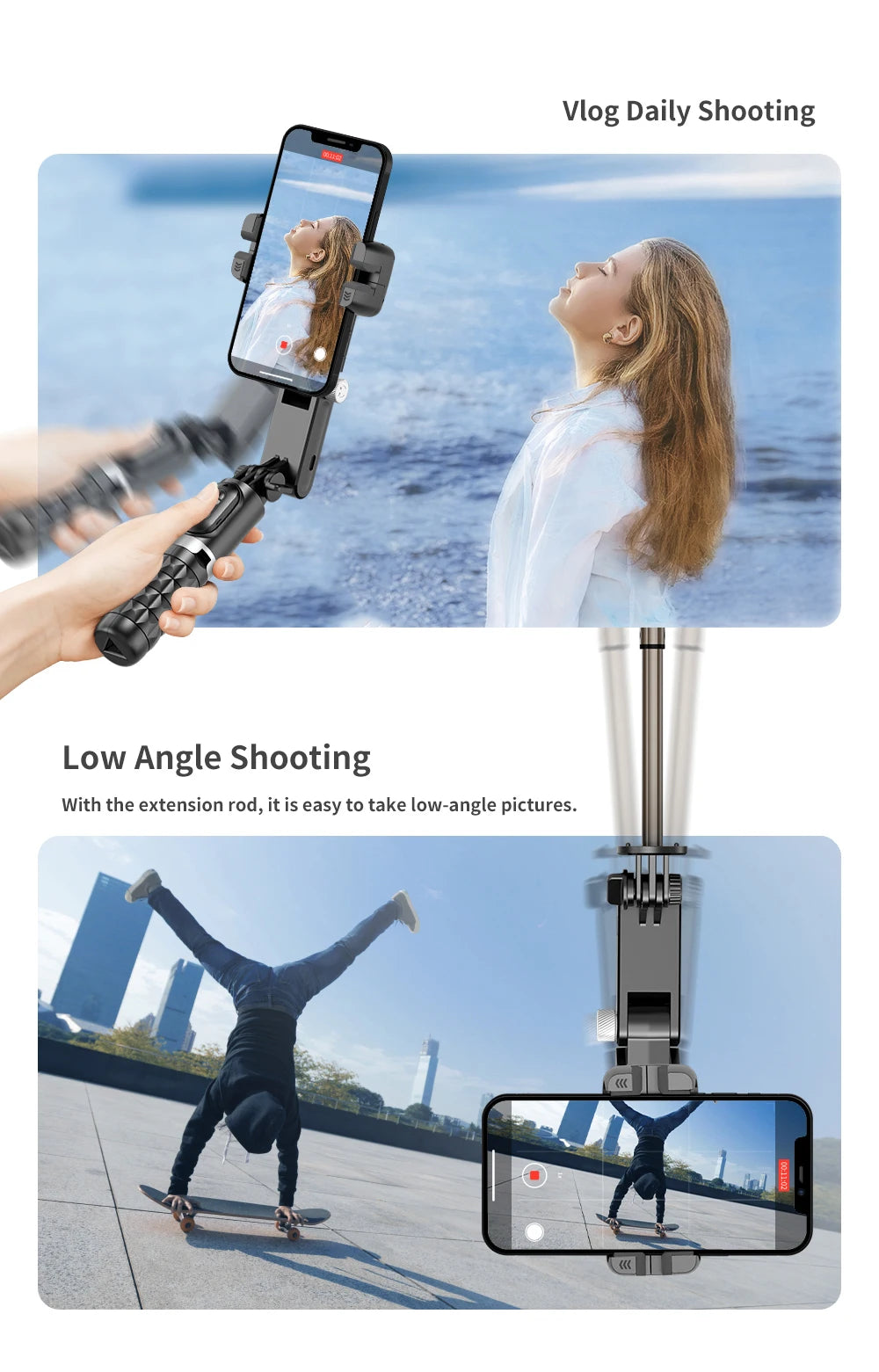 360 Rotation Following Shooting Mode Gimbal Stabilizer Selfie Stick Tripod Gimbal For iPhone Phone Smartphone Live Photography