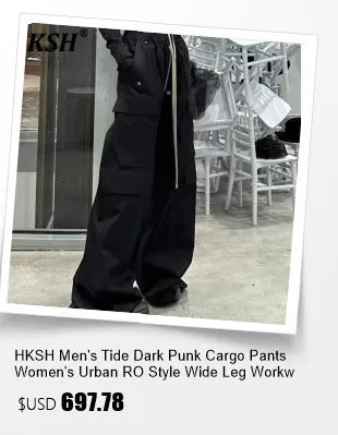 HKSH Men's Tide Streetwear Jeans RO Style Women's Autumn Winter Urban Spiral Track Twisted Large Zipper Dark Denim Pants HK1407