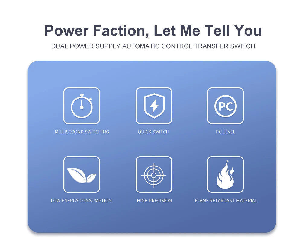 Single Phase Din Rail ATS for PV and inverter Dual Power Automatic Transfer Selector Switches Uninterrupted 2P 63A 100A 125A