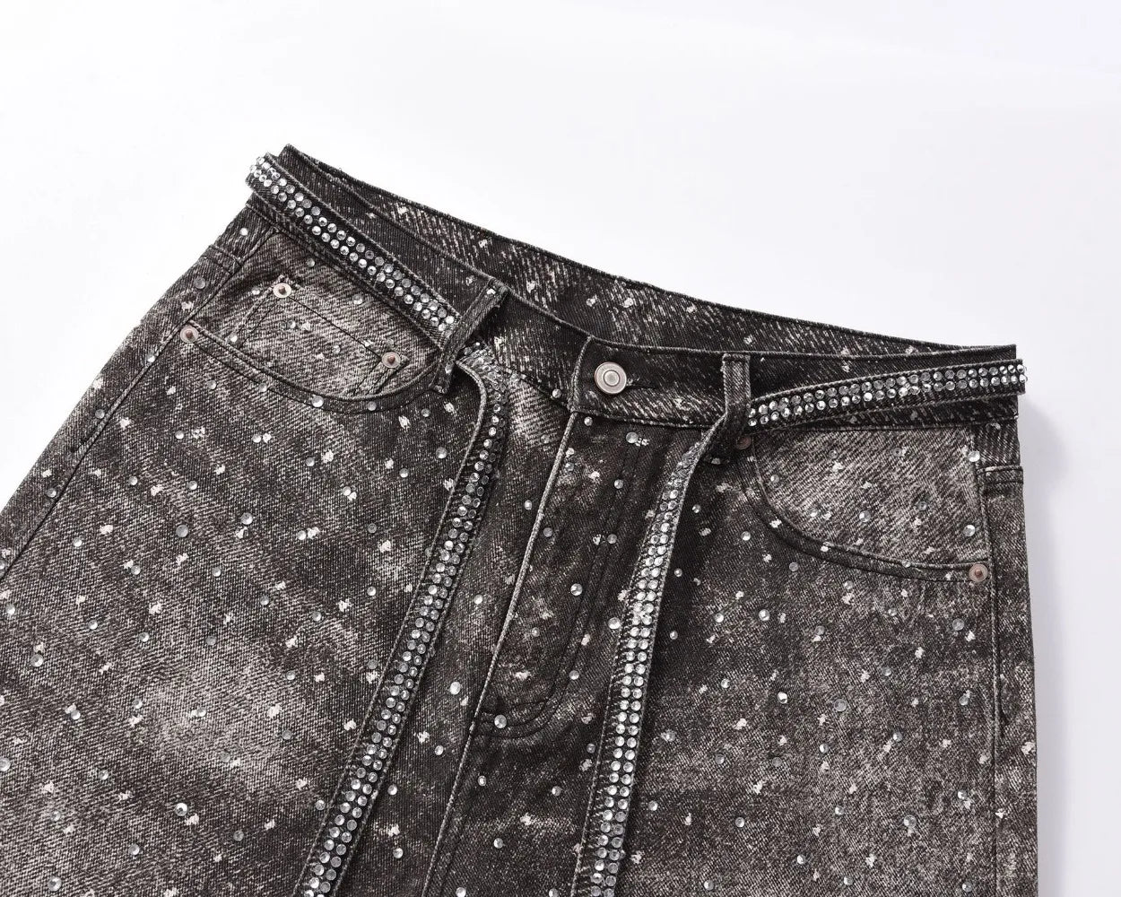 Tung Sung Full Diamond Printing Diamond Belt Wash Casual Loose Straight Jeans Hip Hop Y2k Men’s Jeans