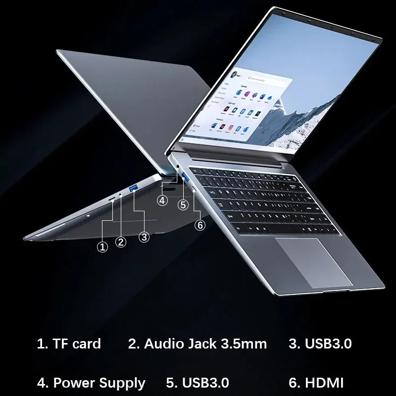 Ultra Slim Laptop 14.1" 16GB RAM 1TB SSD Intel N3700 Notebook Gamer  1920*1080  Display Office Study Computer PC Windows 11 Pro