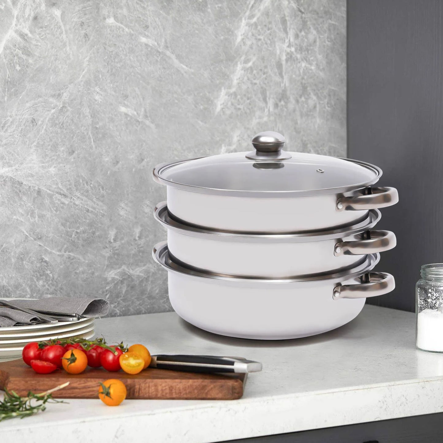 28CM 3-Tier Stainless Steel Thick Steamer Pot Soup Steam Pot Universal Cooking Pots for Induction Cooker Gas Stove