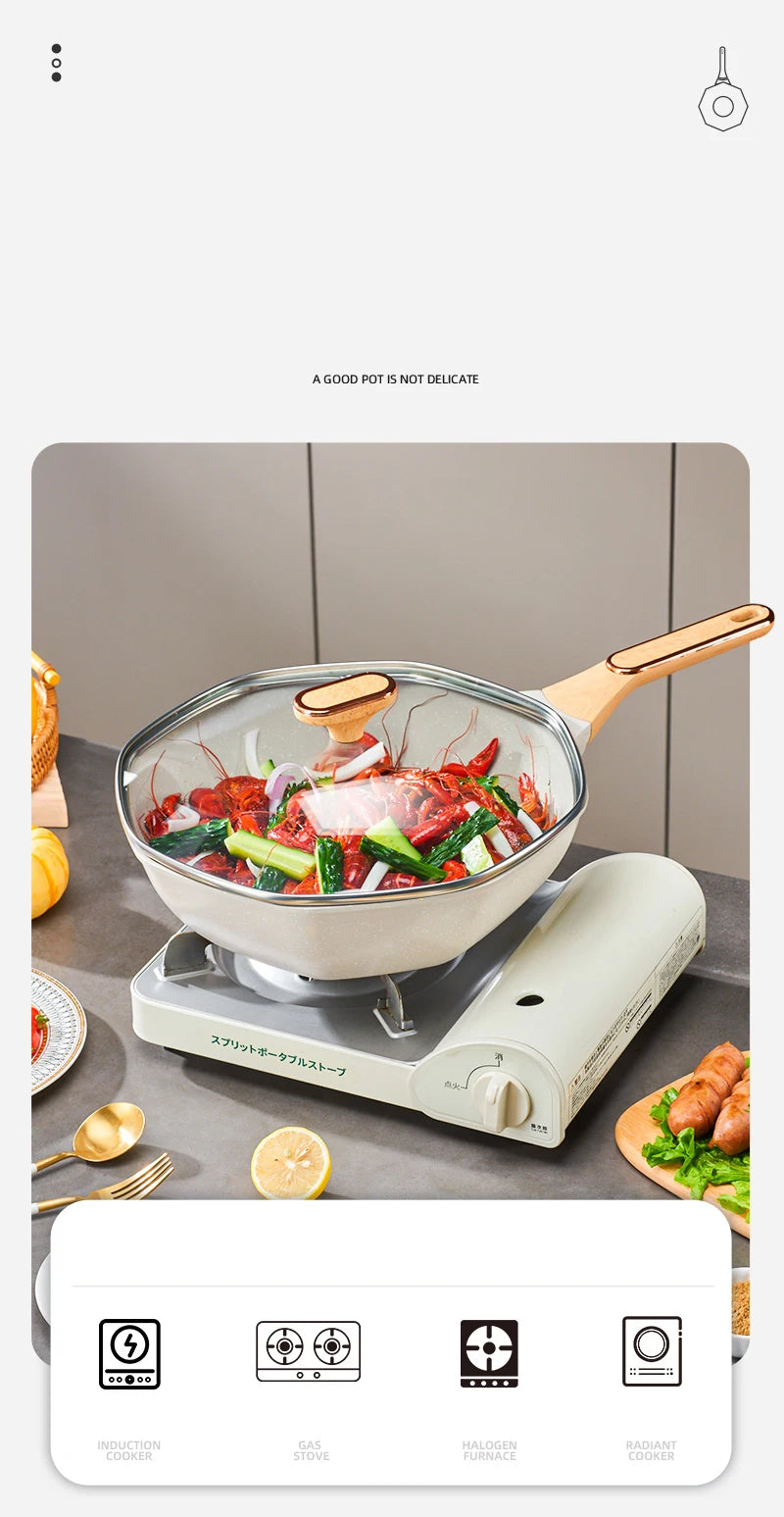 GIANXI Octagonal Wok Medical Stone Non-stick Frying Pan Induction Cooker Gas Stove Special Cooking Pots Cooking Utensils