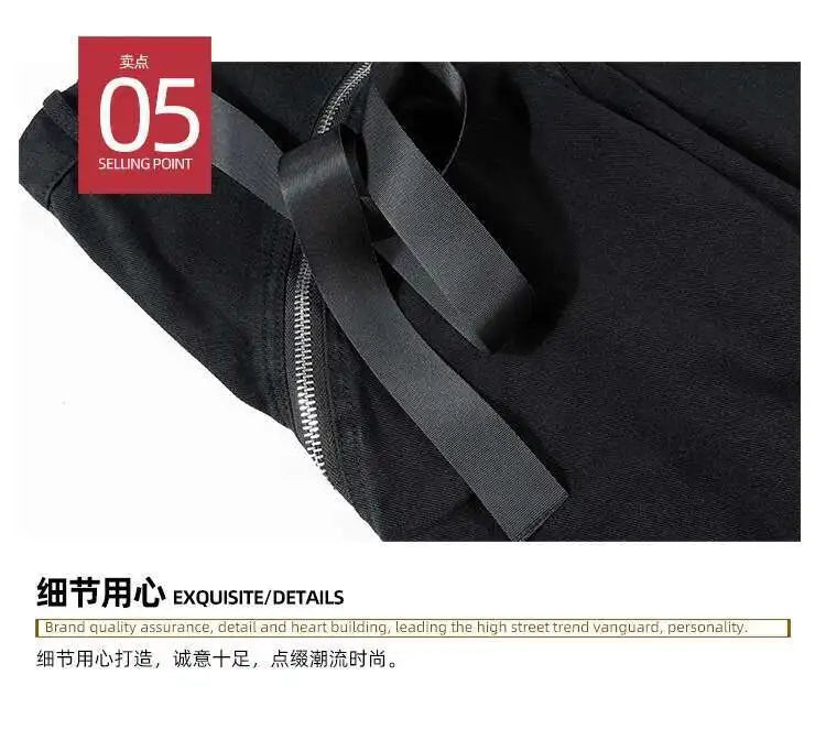 HKSH Men's Tide Streetwear Jeans RO Style Women's Autumn Winter Urban Spiral Track Twisted Large Zipper Dark Denim Pants HK1407