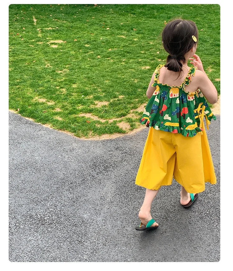 Children's Clothing Sets Cartoon Print Halter Top + Wide-leg Pants 2pcs Toddler Clothes for 2 To 7years Kids Boutique Clothes