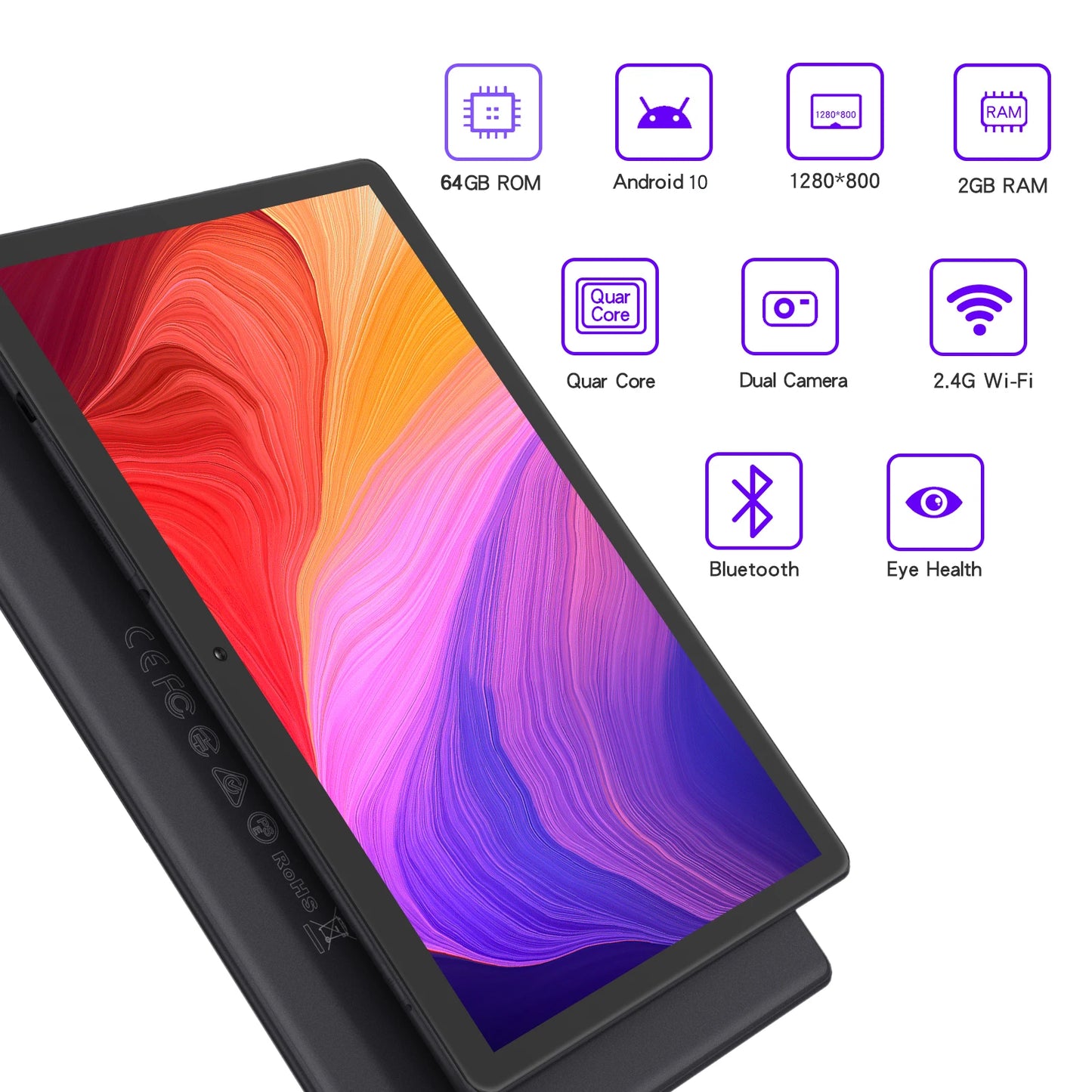 New PRITOM 10 Inch Tablet PC with SIM Slot Android 10 64 GB Quad Core Touch Screen WiFi GPS Support 3G Phone Call