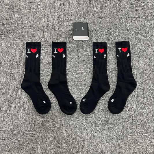 New Sport Socks | Black Cotton with Heart Jacquard | Moisture-Wicking Stretch for Gym & Running | Athletic Performance