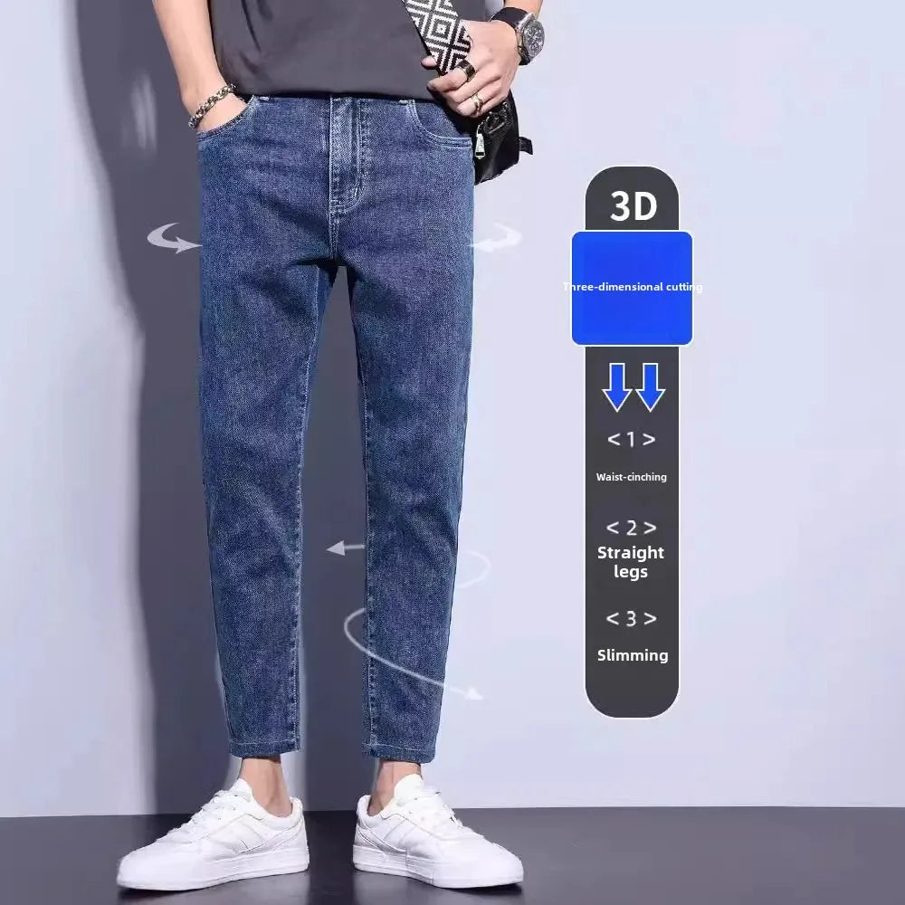 Trendy Jeans For Men Slim Fit Smooths Your Silhouette Casual Long Pants Summer 2024 New Style Slim Fit Denim Trousers