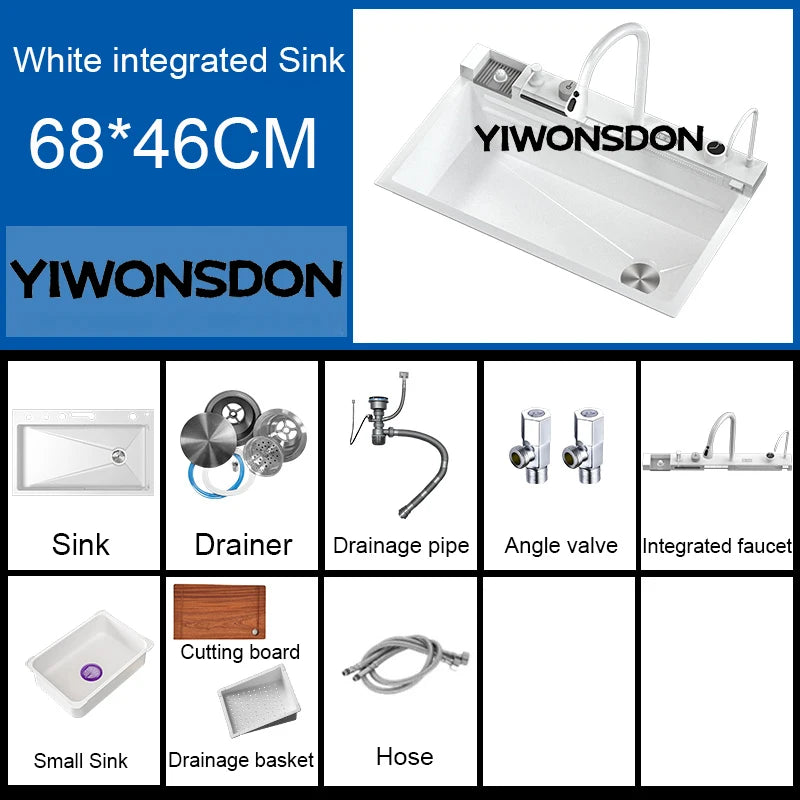 Nano Multifunctional Kitchen Sink Large Single Slot Integrated Digital Display Waterfall Faucet Soap Dispenser Cup Washer Pure