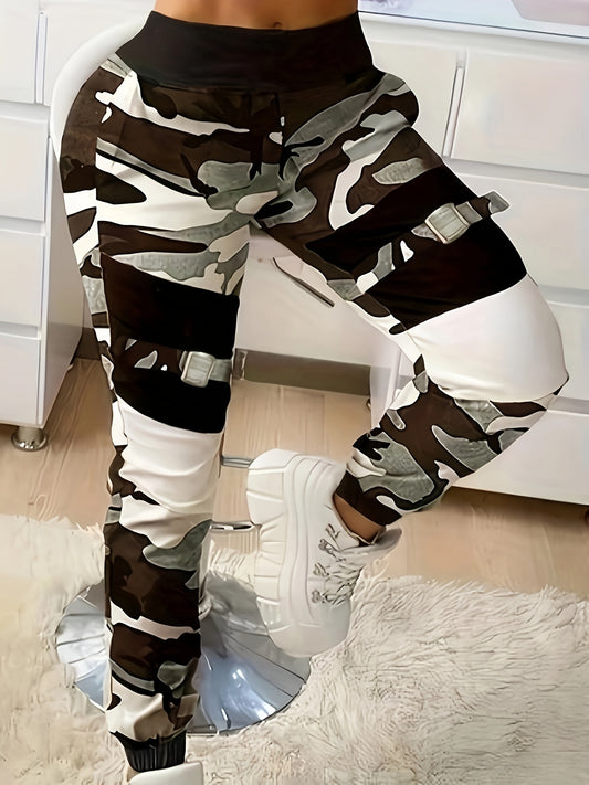 Stretchy Camo Chic Jeans - Women Jeans - High-Waisted, Slim Fit, Elastic Waistband, Versatile Fashion Denim Pants for Daily Wear, Casual Style, Comfortable and Flattering