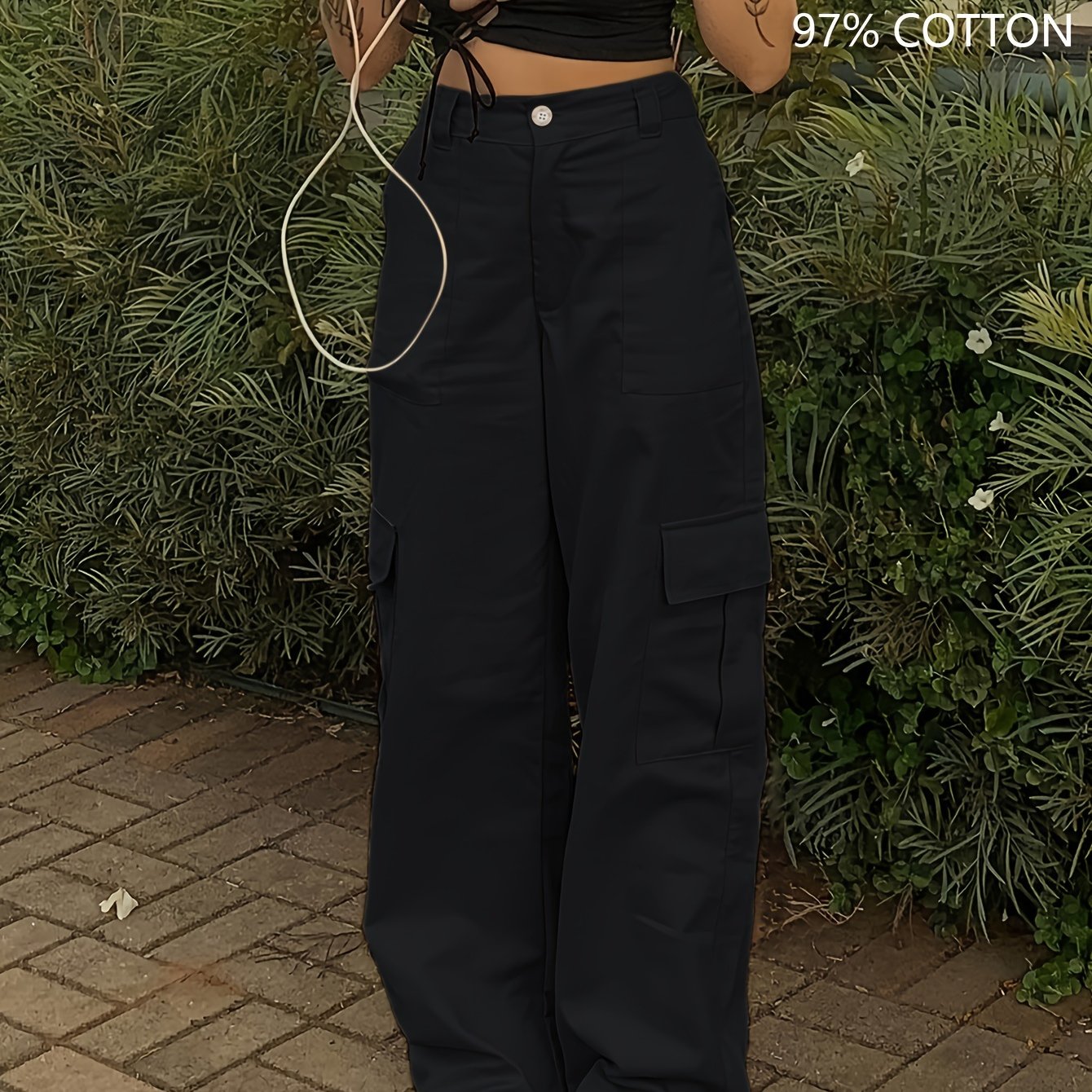 Stylish Y2K Khaki Cargo Denim Pants - Women Jeans - Fashionable Retro High Waist Straight Leg, Loose Fit, Large Pockets, Casual Street Hip-hop Style, Comfortable Wear for Daily Life