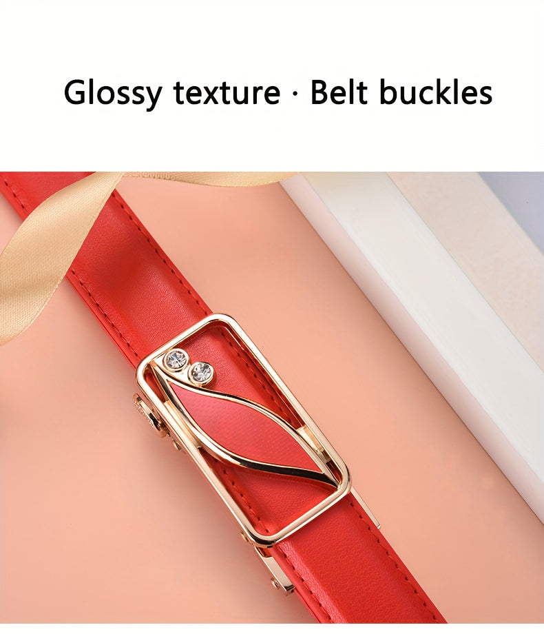 Stylish Rhinestone Embellished Pu Leather Belt - Classic Automatic Buckle, Fashionable Waist Accessory for Women, Jeans, Skirts, and Dresses, Perfect for Everyday Wear and Special Occasions