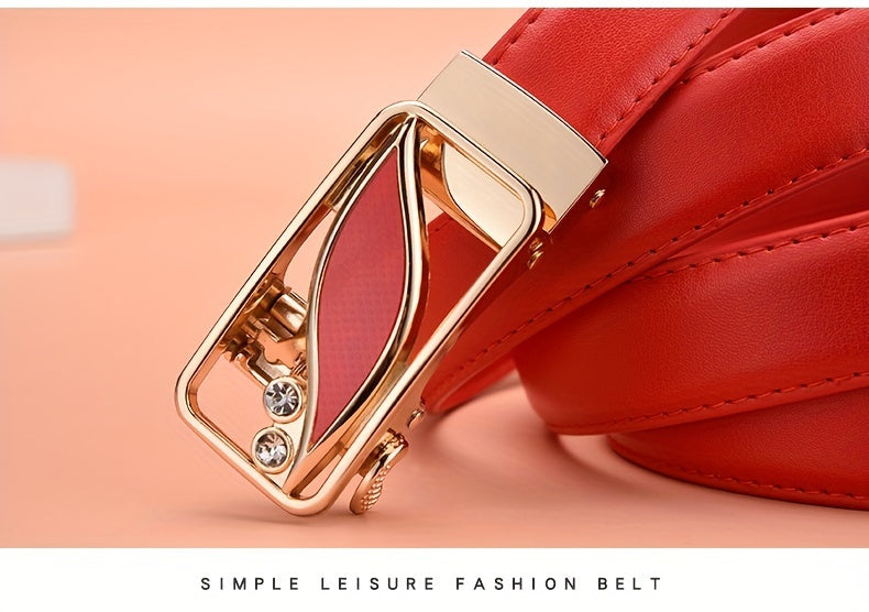 Stylish Rhinestone Embellished Pu Leather Belt - Classic Automatic Buckle, Fashionable Waist Accessory for Women, Jeans, Skirts, and Dresses, Perfect for Everyday Wear and Special Occasions