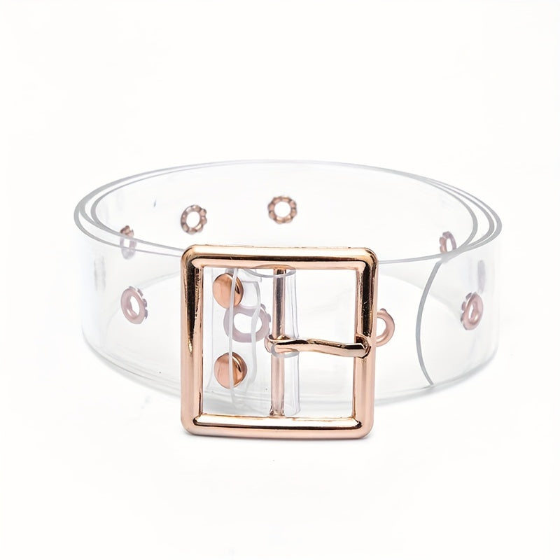 Stylish Heart Buckle Waist Belt - Transparent, Hollow Out, Eyelet Design, Adjustable, Casual, Chic - Decorative Dress Girdle for Women, Jeans Pants Accessories