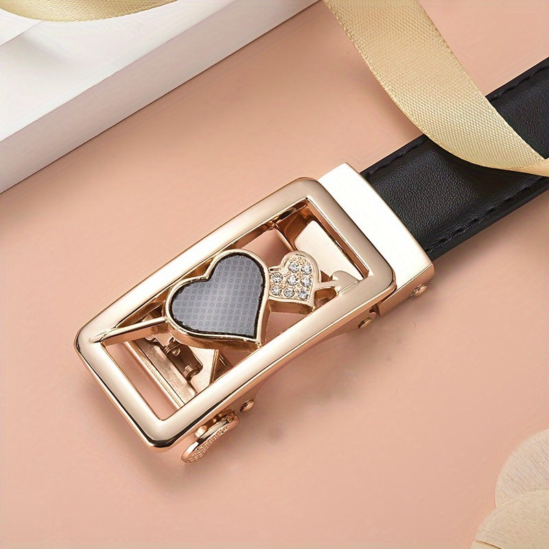 Stylish Rhinestone Embellished Pu Leather Belt - Classic Automatic Buckle, Fashionable Waist Accessory for Women, Jeans, Skirts, and Dresses, Perfect for Everyday Wear and Special Occasions